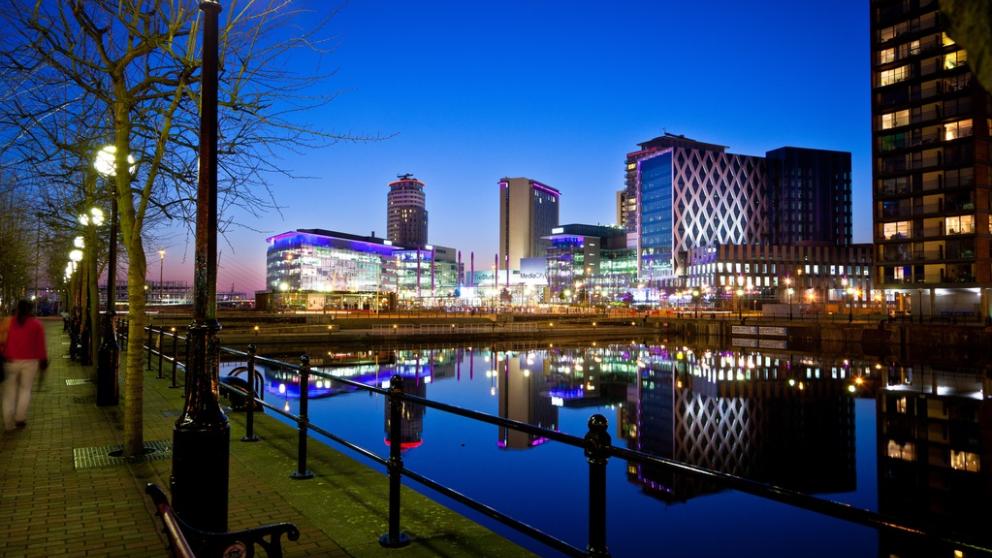 MediaCity skyline at night