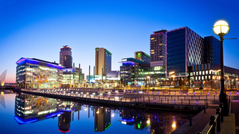 MediaCity skyline at night