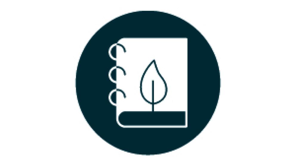 Illustration representing a leaf on a book