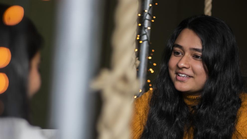 South Asian students at a restaurant
