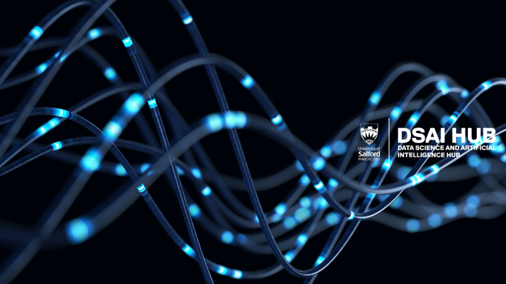 THreads of light with the Data Science and AI hub logo