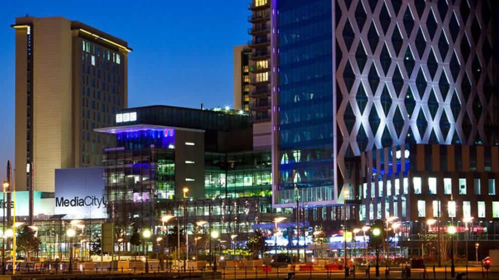 MediaCity skyline at night