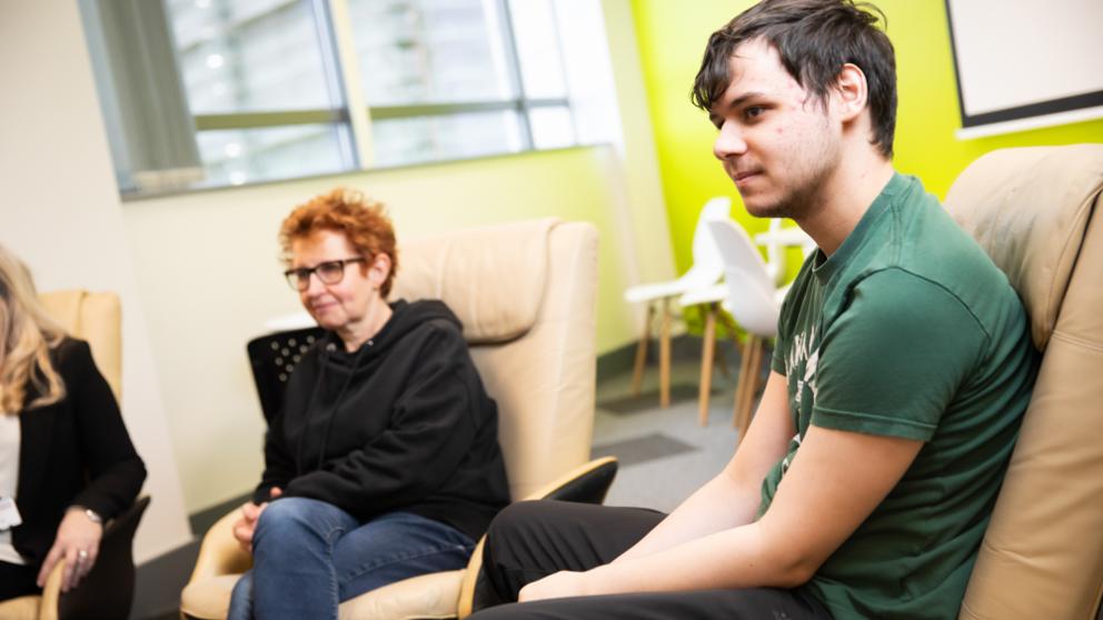 Students having a discussion in the counselling suite