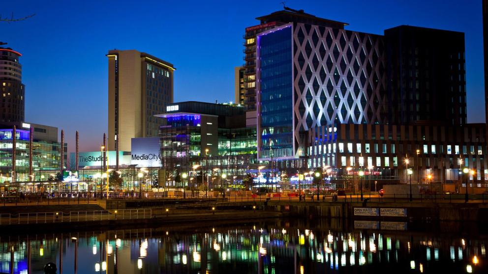 MediaCity skyline at night
