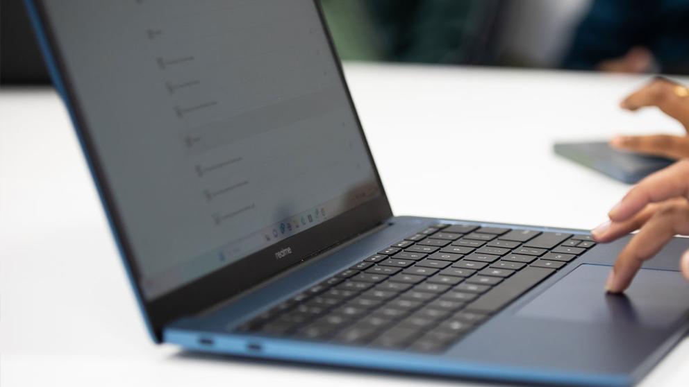 Student using a laptop