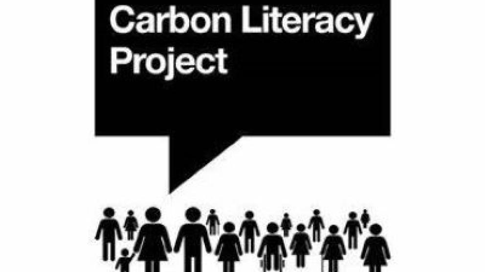 The Carbon Literacy Project Logo, icon images of people with a speech bubble with Carbon Literacy Project written in